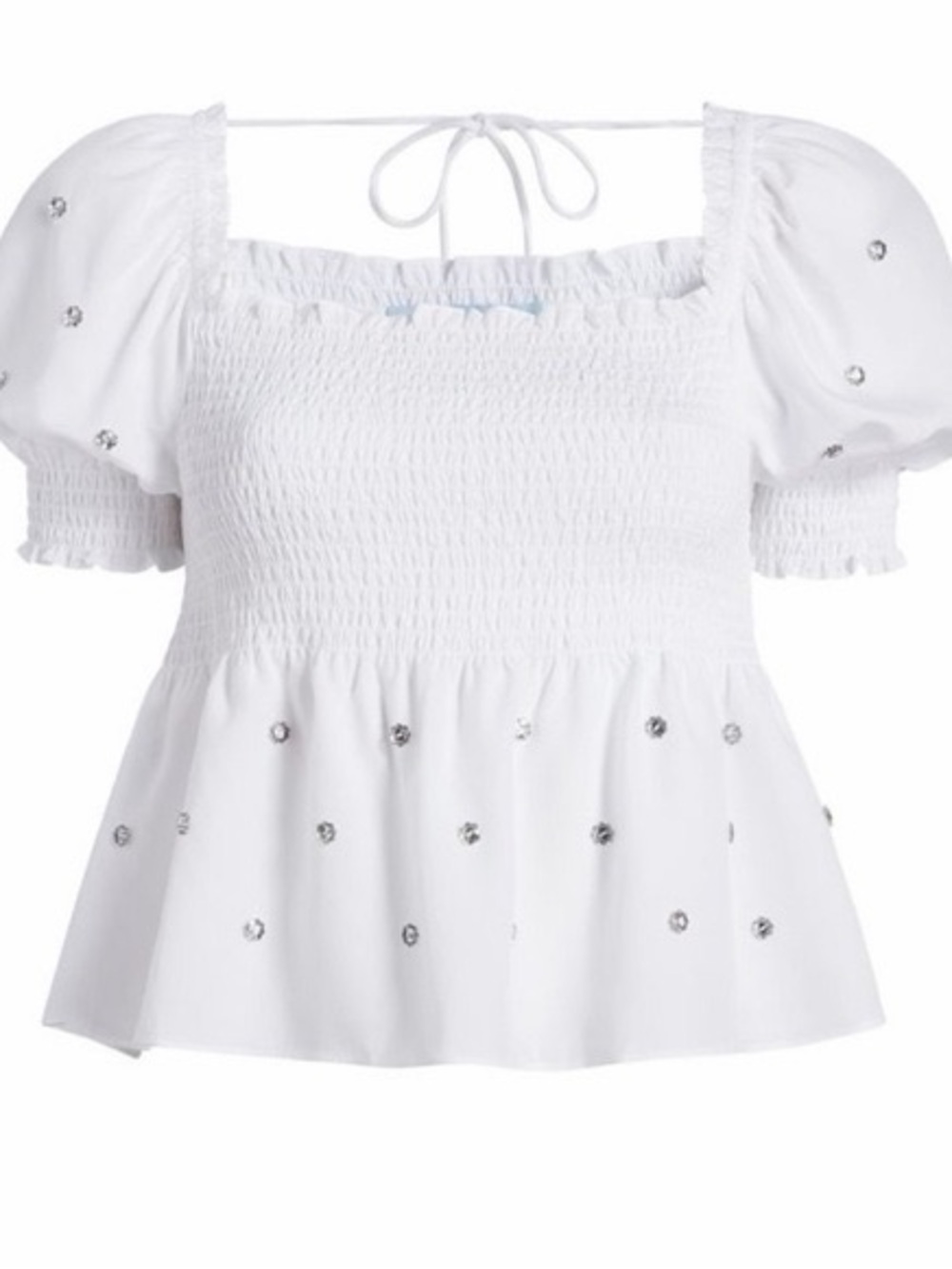 Tuckernuck Hill House Jewel Jammie Top Smocked Puff Sleeve Sz S White
